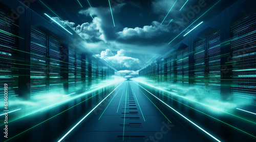 cloud computing datacenter with servers  generative ai