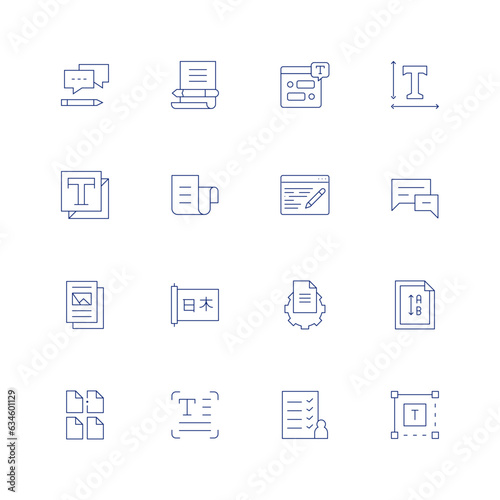 Text line icon set on transparent background with editable stroke. Containing answer, letter, chat box, text, color, paper, copywriting, text message, document, scroll, file, vertical, files.