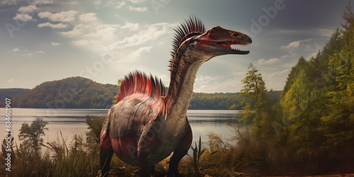 Spinosaurus aegyptiacus. Dinosaur with large teeth and upper spines. Cretaceous predator