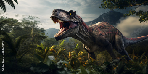 Tyrannosaurus Rex. T-rex. Large predatory dinosaur of the Cretaceous period with huge teeth  © David Costa Art