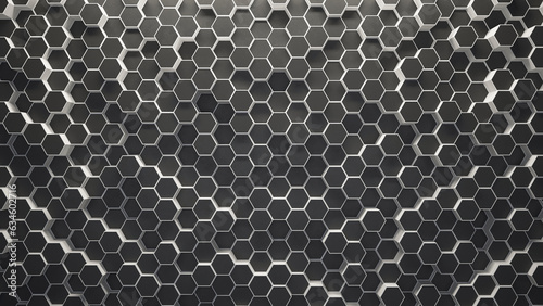 Abstract 3D Wall Background with Hexagon Graphite / White Shapes - 8k