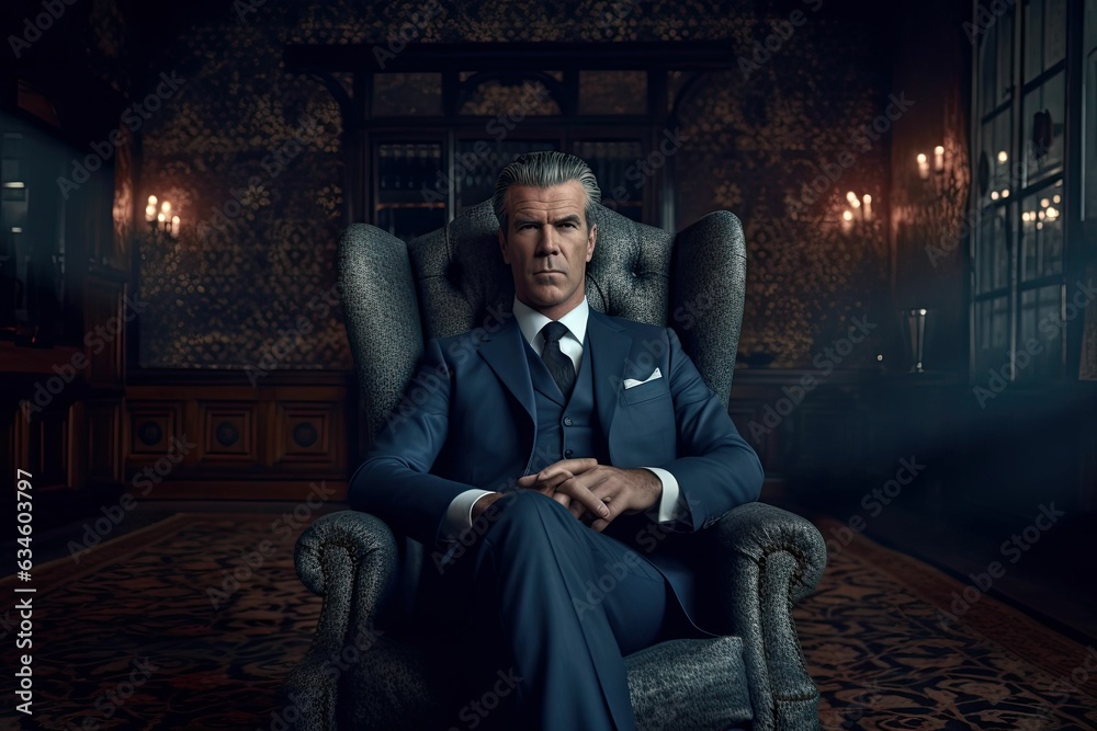 Senior man in armchair on black background Senior man in armchair on black background