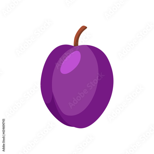 Funny cartoon plum. Cute fruit. Vector food illustration isolated on white background