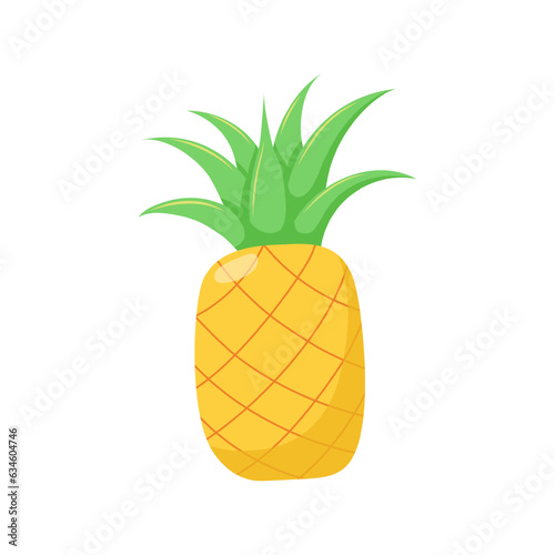 Funny cartoon pineapple. Cute fruit. Vector food illustration isolated on white background