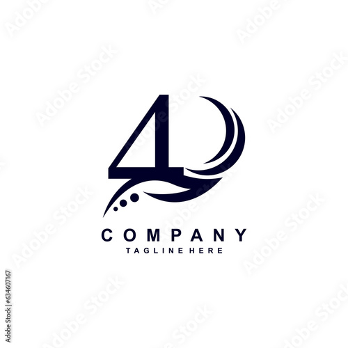 luxury black number 4 logo design with leaves, pretty swoosh feathers. monogram logo. suitable for anniversary logos, birthdays, anniversaries, ages, anniversaries, companies, businesses,boutiques,etc
