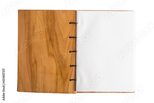 White paper notebook with woonden cover isolate