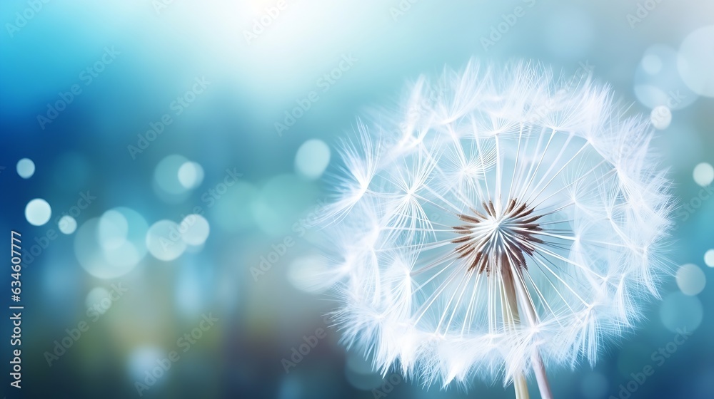 Obraz premium Generative AI : Abstract dandelion flower background, extreme closeup. Big dandelion on natural background. Art photography