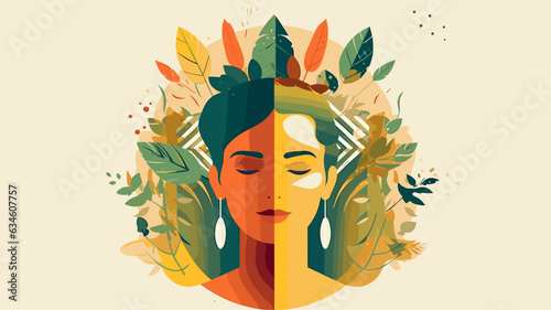 Drawing a man and a woman in flowers on a uniform background vector
