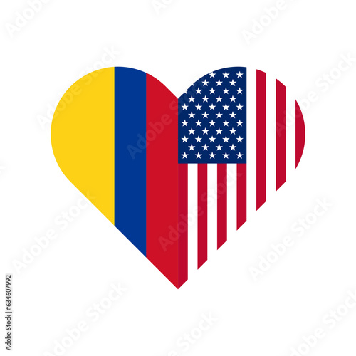 unity concept. heart shape icon of colombia and united states flags. vector illustration isolated on white background