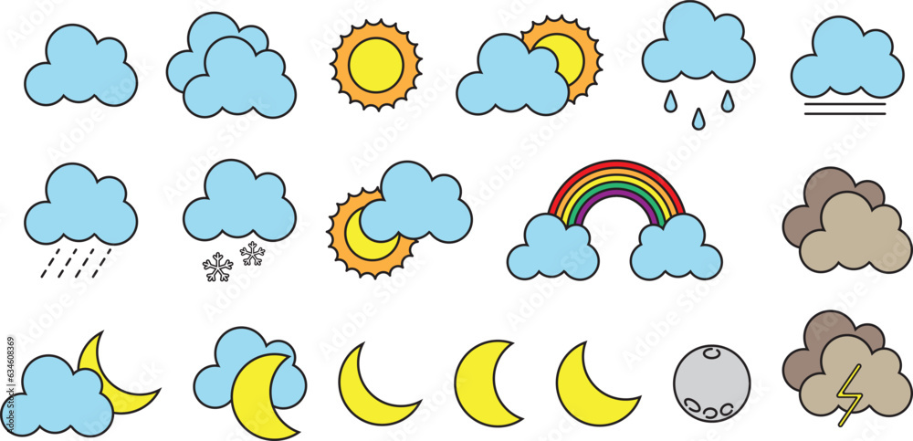 Obraz premium Set of flat vector weather icons