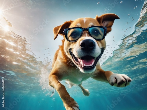Happy dog swimming underwater and having fun © Klerat