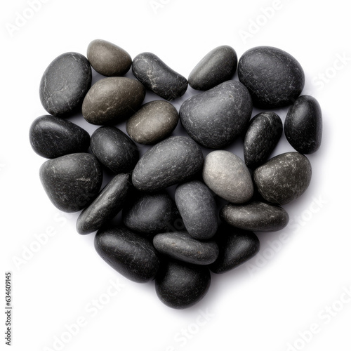 Black pebbles laid out in the shape of a heart.