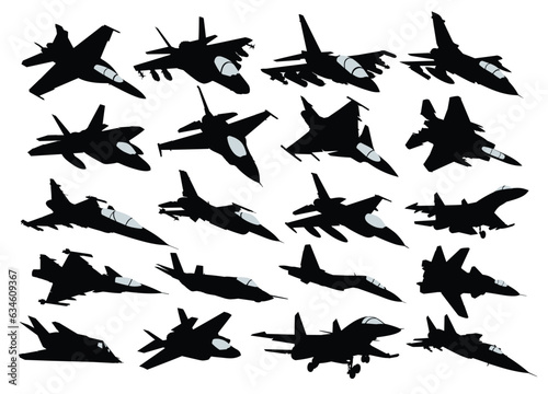 The big set silhouettes of military fighters.