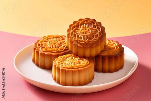 Traditional Chinese Mooncake pastries on plate