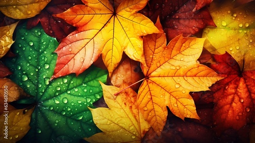 Generative AI   The background image that is green  the colors of the autumn leaves are perfect  suitable for seasonal use.