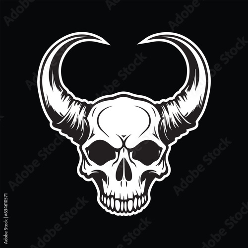 black and white horned skull illustration eps vector
