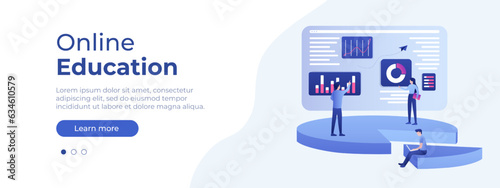 Online education concept. Website page vector layout. Flat style illustration with people learning. Vector illustration EPS 10