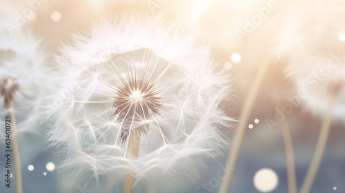 Generative AI   Abstract dandelion flower background  extreme closeup. Big dandelion on natural background. Art photography