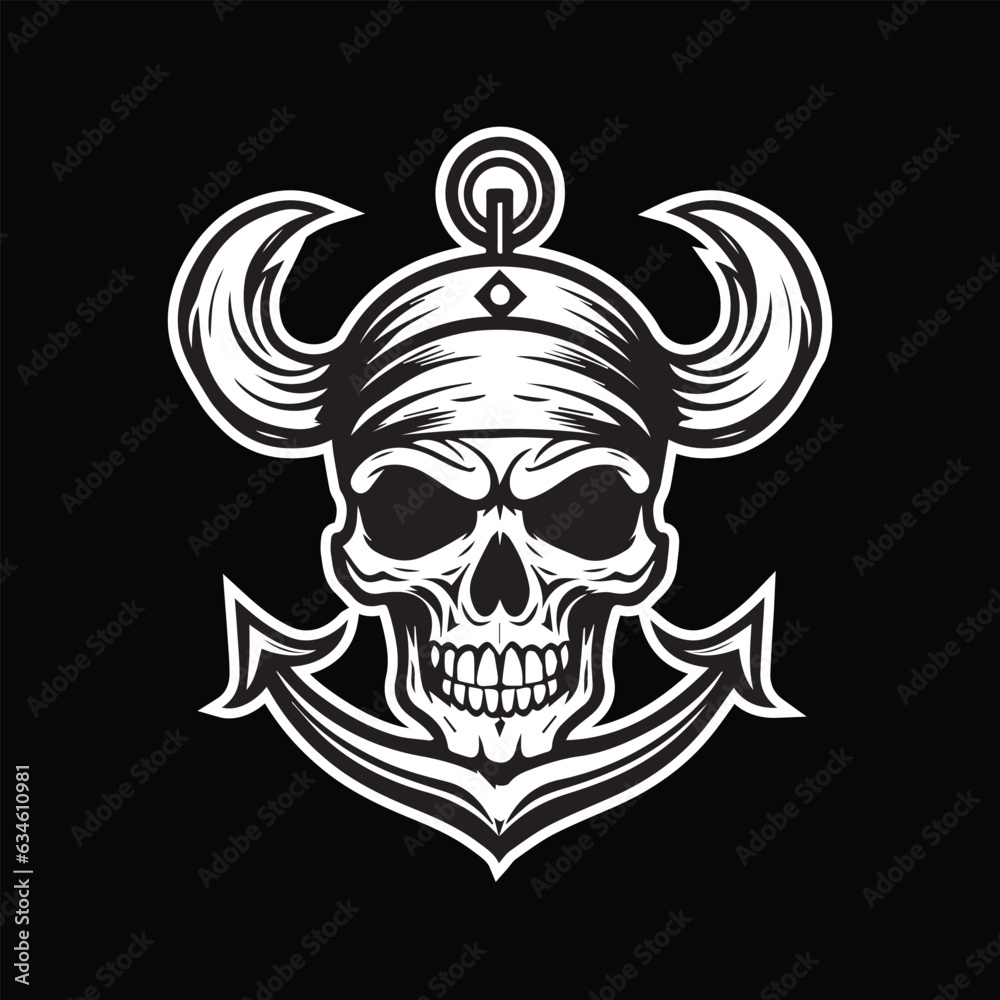 black and white horned skull illustration eps vector