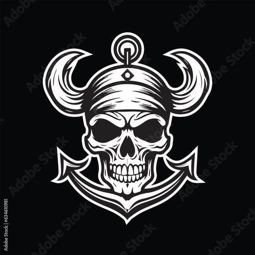 black and white horned skull illustration eps vector
