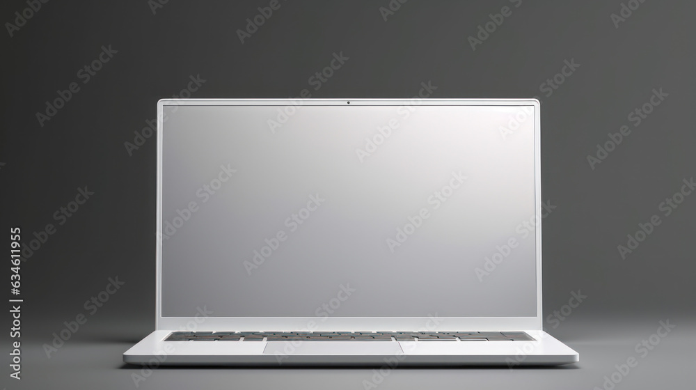 the laptop white isolated display on the grey isolated background the laptop white isolated display on the grey isolated background