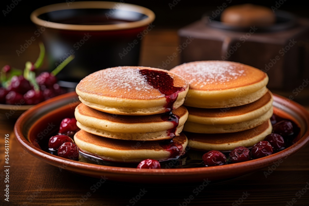 Sweet and Fluffy Plate of Dorayaki (red bean pancake) Filled with Anko, Generative AI
