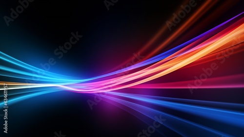 Generative AI : Colorful light trails with motion effect. Illustration of high speed light effect on black background.