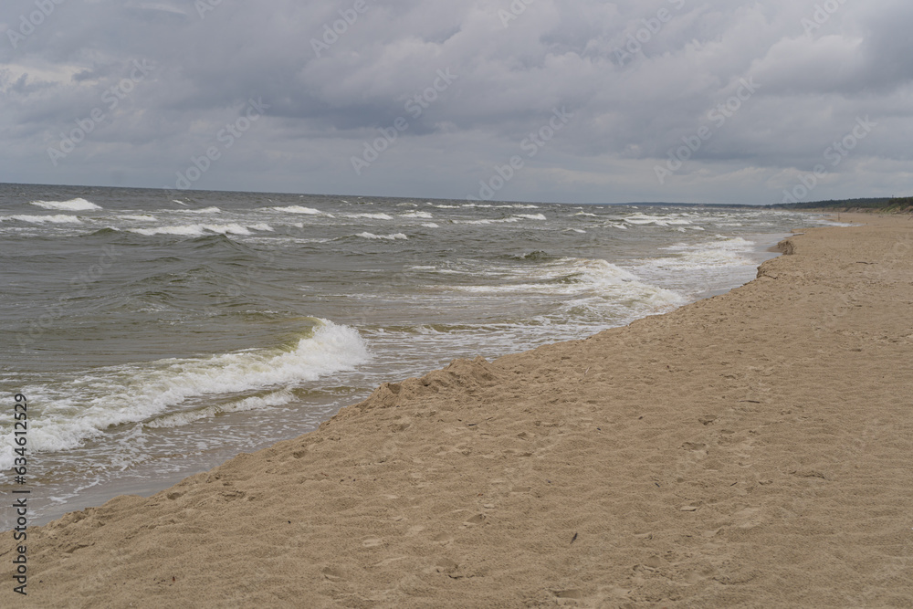 Stormy Baltic Sea Coast, Cloudy Weather, Poland Shoreline