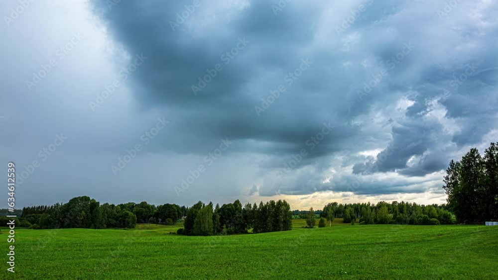 Timelapse Scenic Landscape with Clouds Sweeping Over the Countryside in Latvia. Timelapse Scenic Landscape with Clouds Sweeping Over the Countryside in Latvia.