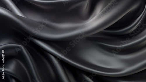 Generative AI : Black gray satin dark fabric texture luxurious shiny that is abstract silk cloth background with patterns soft waves blur beautiful.