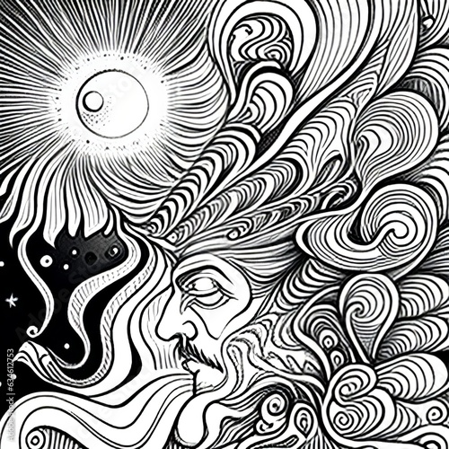 Cosmic Illusions: Adult Coloring Page Infused with Psychedelic LSD Aesthetics 