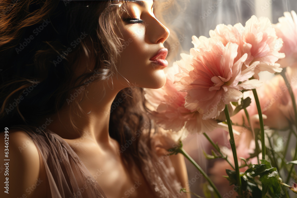 A woman smelling a flower A woman smelling a flower