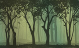 Seamless background horizontal. Silhouette of the deciduous forest, vector illustration 