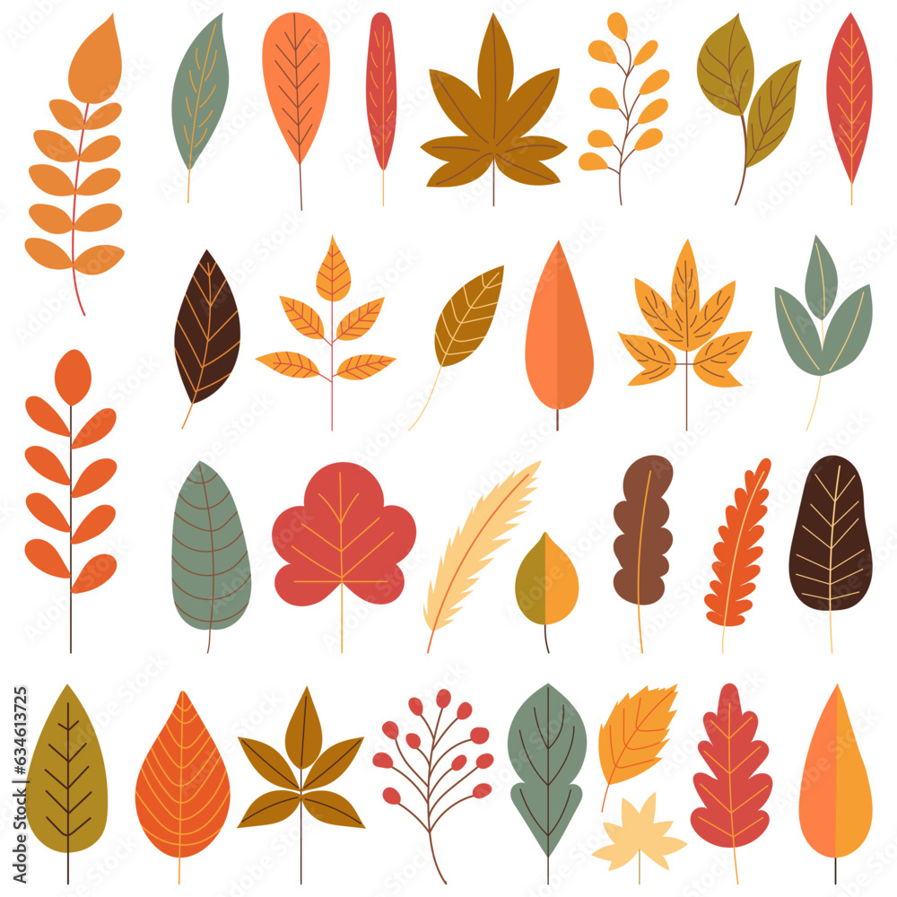 set of autumn leaves on white background in flat style vector set of autumn leaves on white background in flat style vector