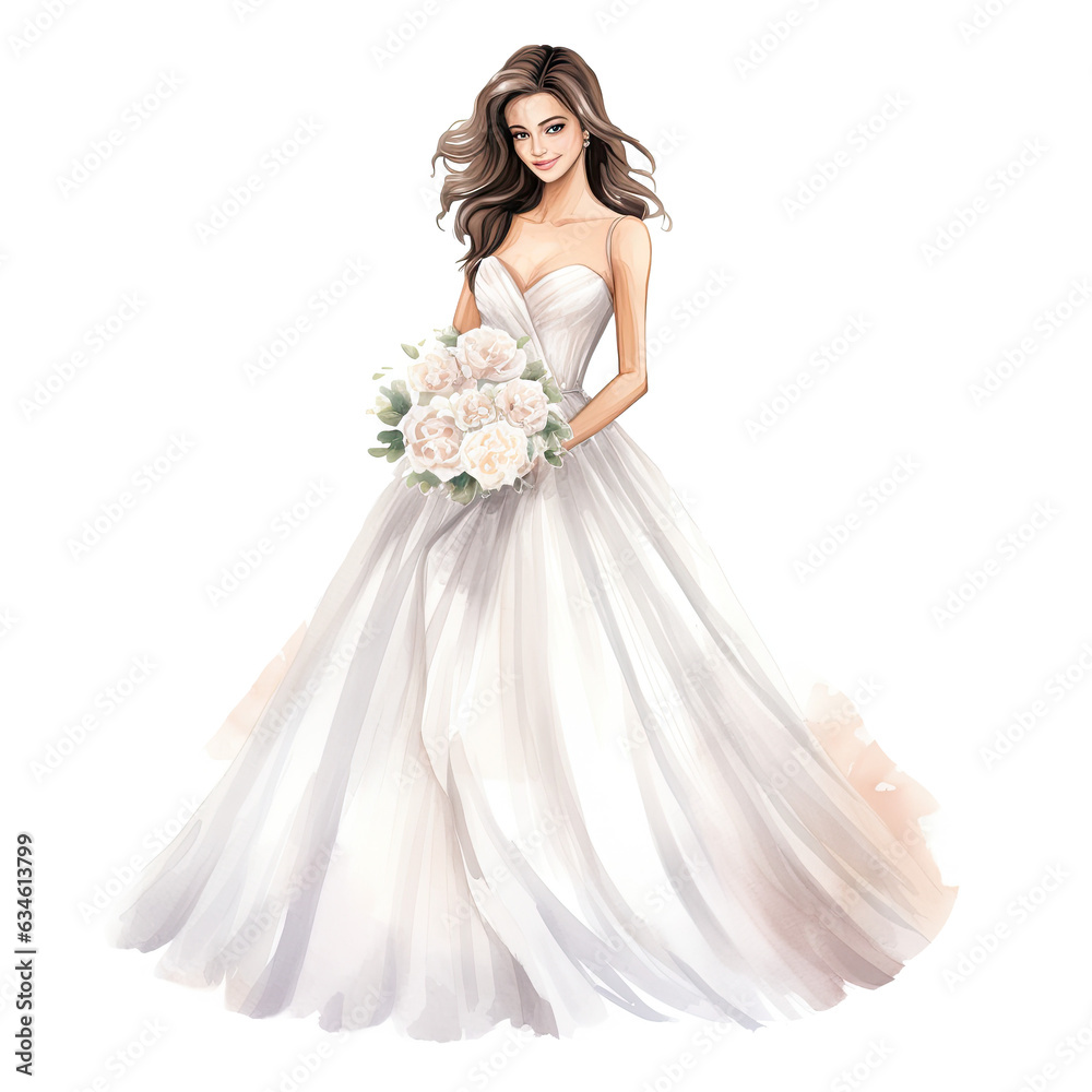 watercolor wedding dress with spring flower, Ai Generated watercolor wedding dress with spring flower, Ai Generated