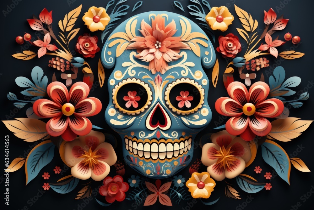 Day of death skull decorate with flower concept background. Day of death skull decorate with flower concept background.
