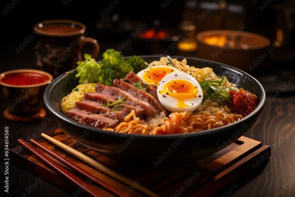 Steaming Bowl of Ramen with Rich Broth, Tender Chashu Pork, and a Soft-boiled Egg, Generative AI Steaming Bowl of Ramen with Rich Broth, Tender Chashu Pork, and a Soft-boiled Egg, Generative AI