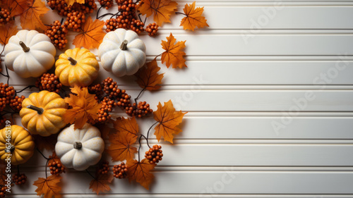 Autumn season frame dried flowers on wooden board with copy space background. Thank giving day concept background. © ant