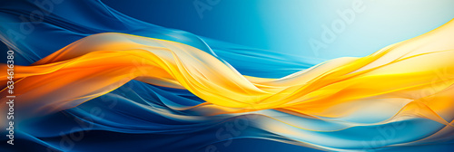 Blue and yellow background with waves and blue sky.