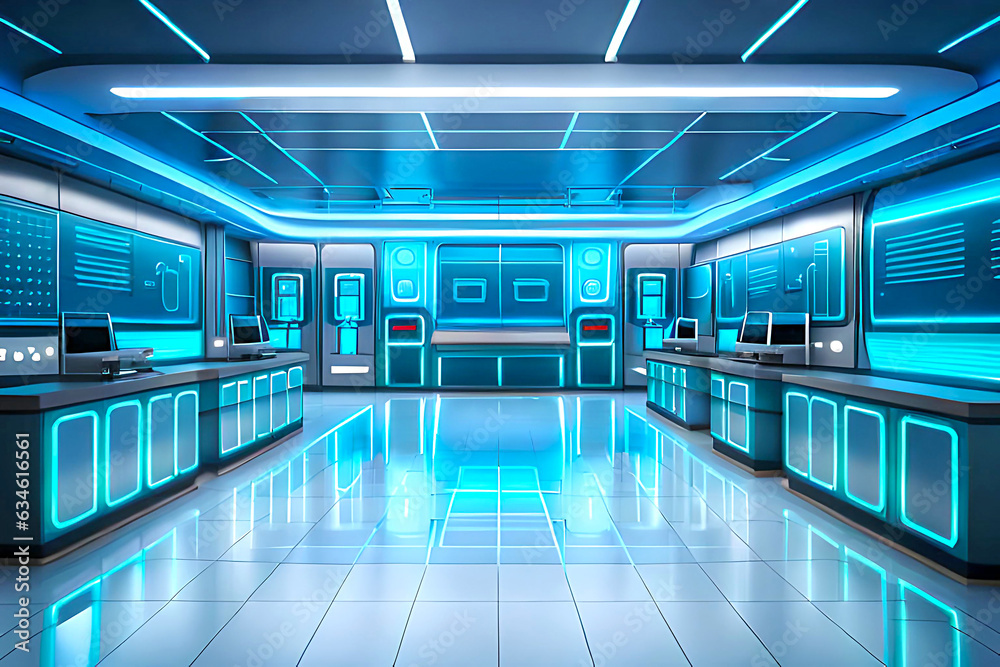 Futuristic cartoon indoor background for a high-tech laboratory Futuristic cartoon indoor background for a high-tech laboratory