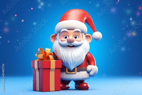 Cute 3D Santa Claus, cartoon style, Christmas character, gradient background, Generative AI