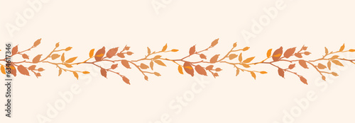 Autumn leaf border. Horizontal seamless pattern with hand drawn colorful leaves. Fall vector illustration