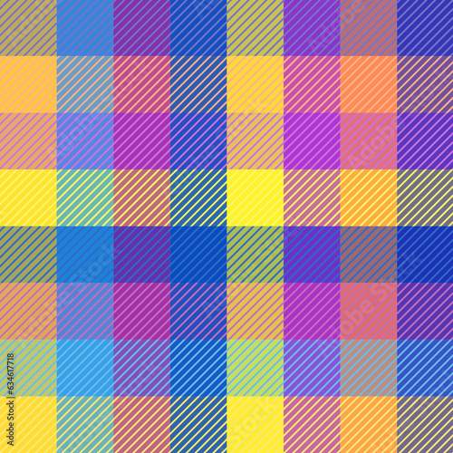 Rainbow plaid. Seamless tartan pattern. Cell. Suitable for fashion textiles and graphics, packaging. the Madras palette.