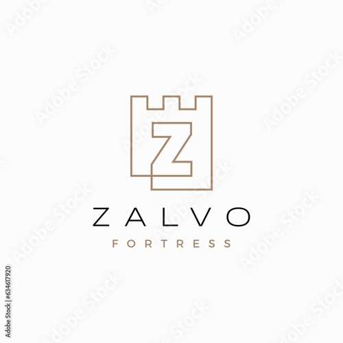 z Letter Castle Fortress Logo Outline Vector Icon Illustration