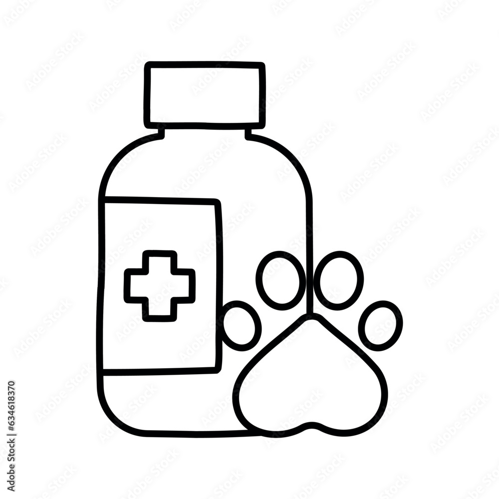 Prescription medicine for animal. Pills doodle icon Veterinary hospital services Prescription medicine for animal. Pills doodle icon Veterinary hospital services