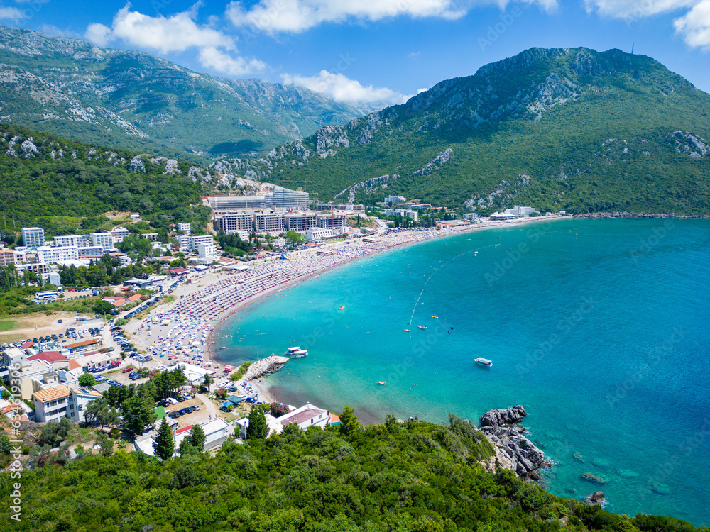 Canj in Montenegro. Aerial view of paradise tropical beach, surrounded by green hills. Montenegro. Balkans. Europe.
