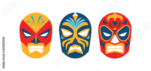 Set of three luchador. Lucha Libre, Mexican wrestling masks. Minimal flat vector icons.