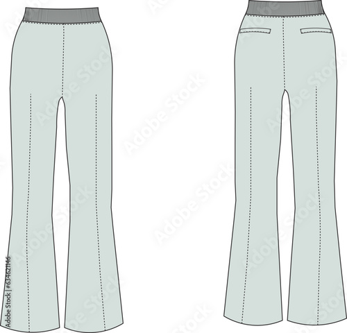 wide leg pant trousers elastic sweatpant pajama sleepwear activewear sportwear jogging pants technical drawing flat sketch template fashion woman