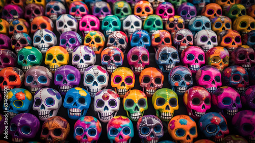 Dia de los muertos. Skull. Calavera, calavera de azucar, sugar skull. Pattern of colorful skulls, dia de los muertos.