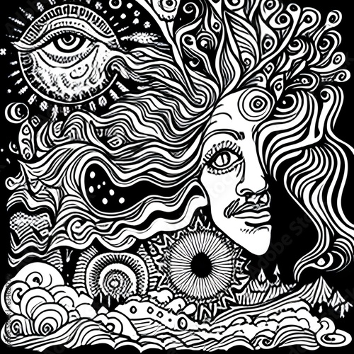 Psychedelic Journey: Intricate Adult Coloring Book Page with LSD Theme